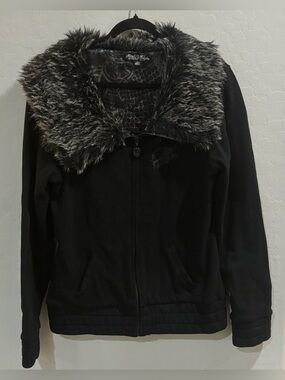Metal Mulisha L Jacket Faux Fur Collar Full Zip Skull Black Y2K SLIM FIT READ!!